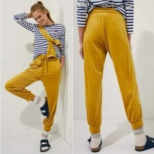 Anthropologie Saturday Sunday Women Large Velvet Joggers Gold Velour Boho Lounge